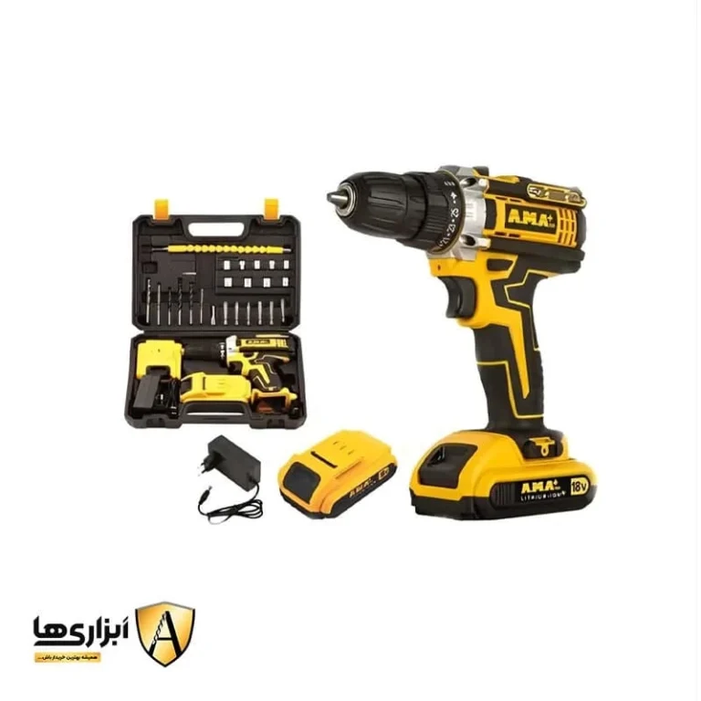دریل پیچ گوشتی شارژی 18 ولت AMA مدل AM-3418L همراه کیف و متعلقات